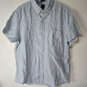 J Crew Shirt Mens Extra Large Blue Slim Linen Cotton Short Sleeve Button Up